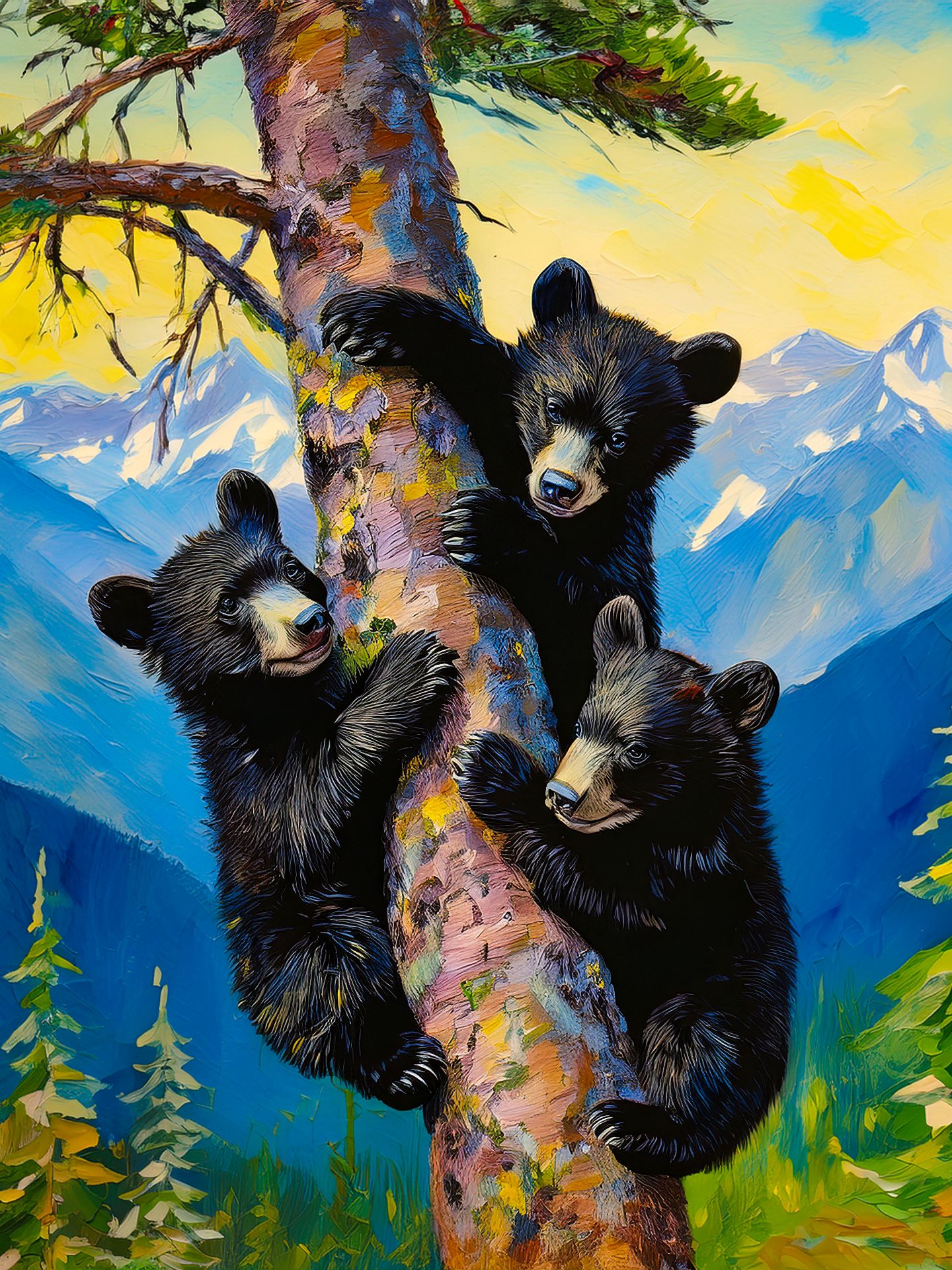 Bear Cubs In Tree